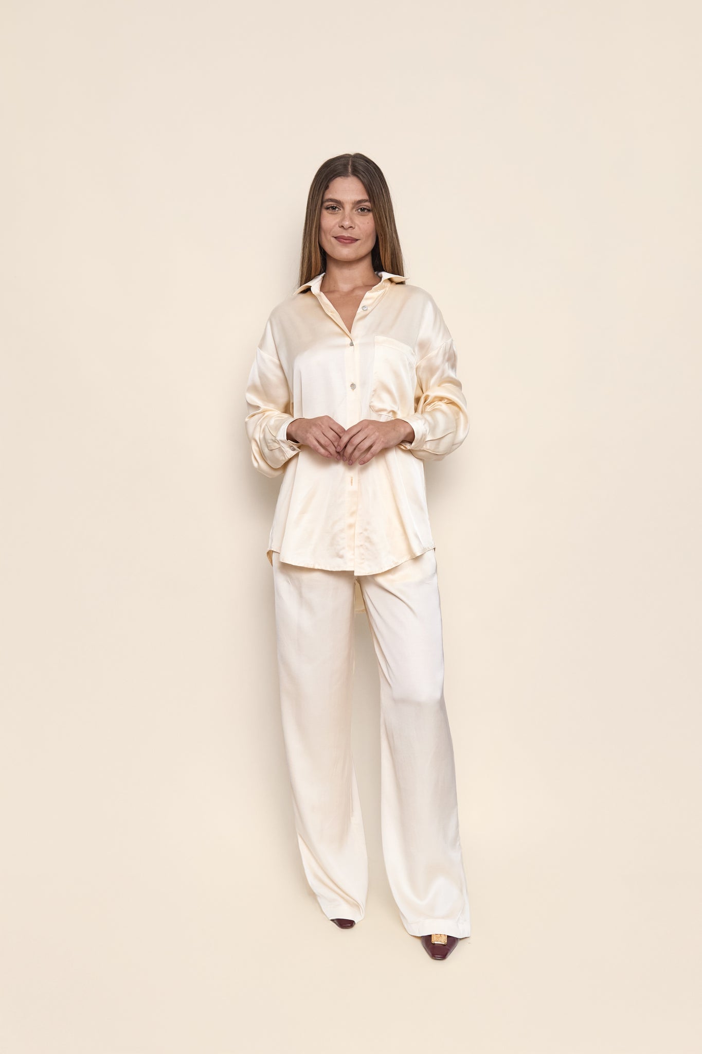 Lila Satin Pants in Off-White
