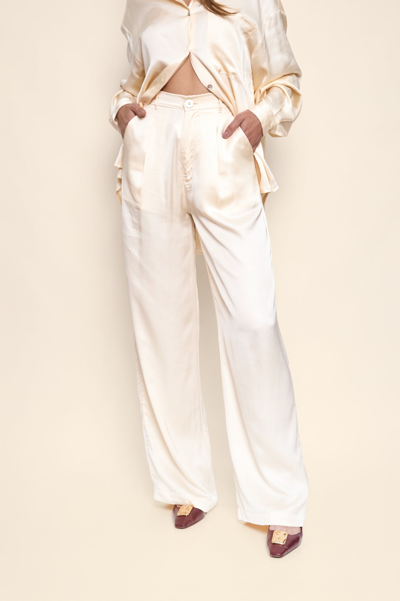 Lila Satin Pants in Off-White