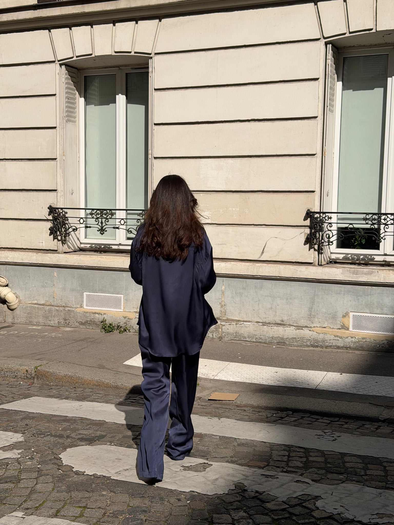 Lila Satin Shirt in Navy Blue