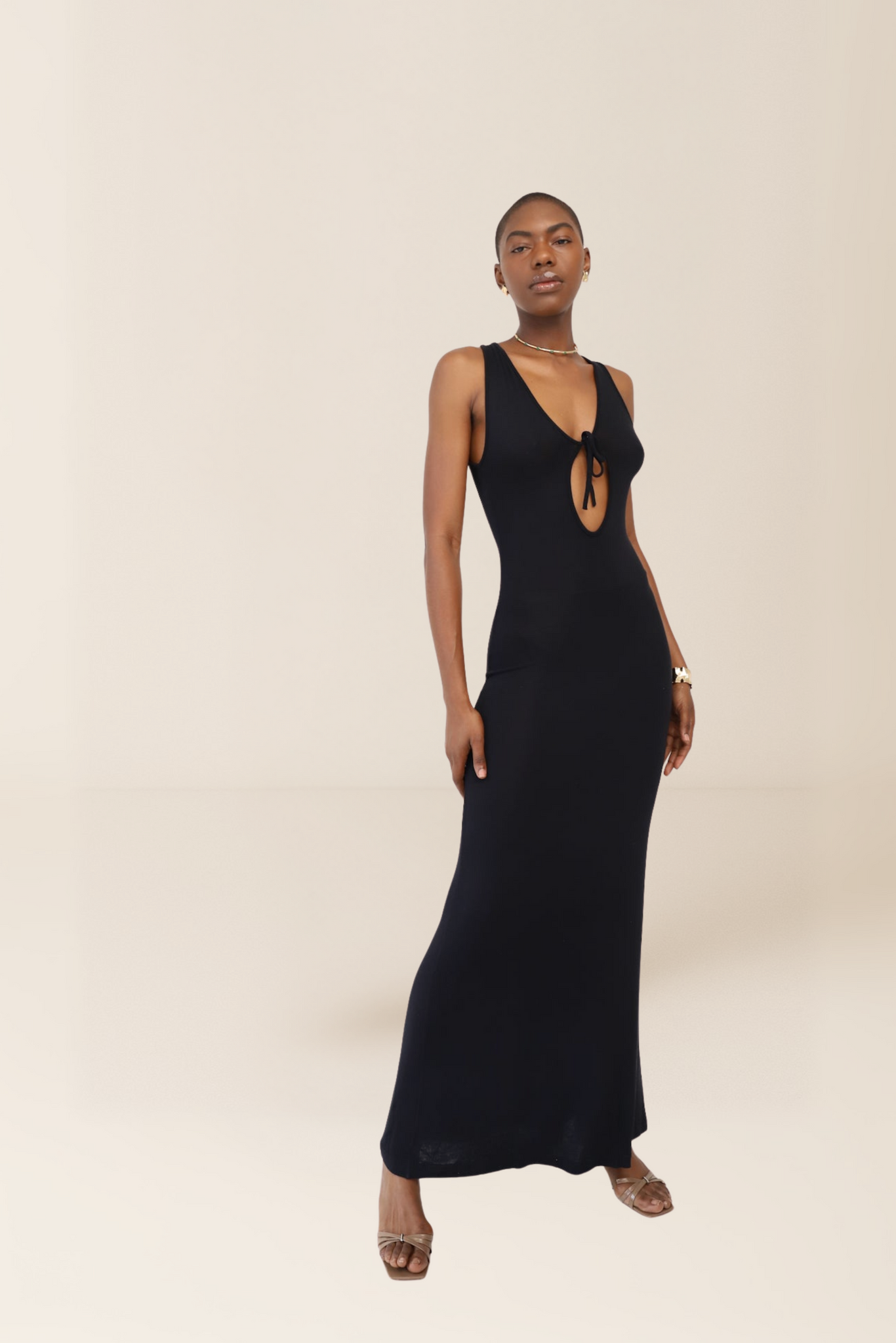 Black Front Tie Aria Maxi Dress