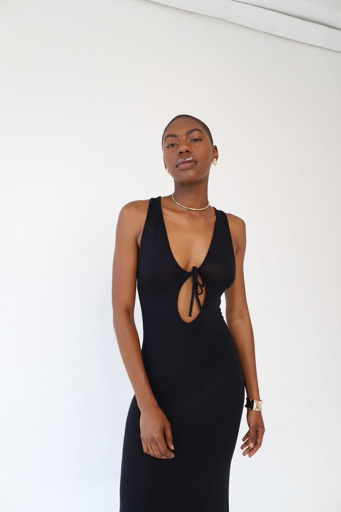 Black Front Tie Aria Maxi Dress - KNYT STUDIOS