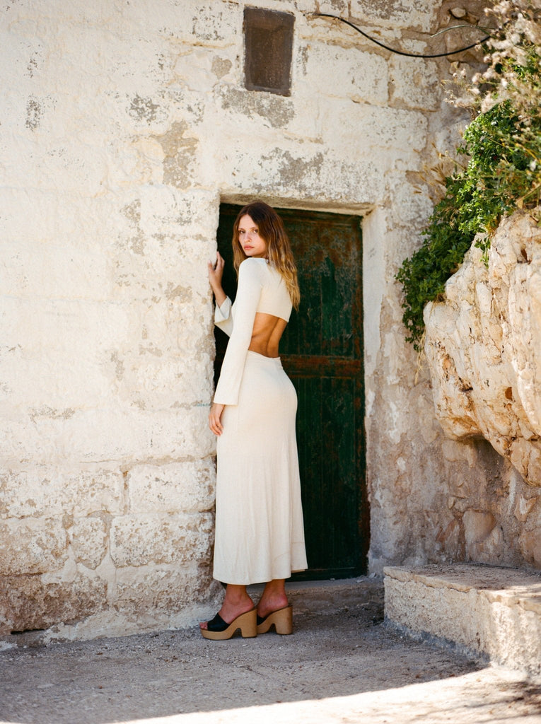 Cream Long Sleeve Scarlett Maxi Dress - KNYT STUDIOS