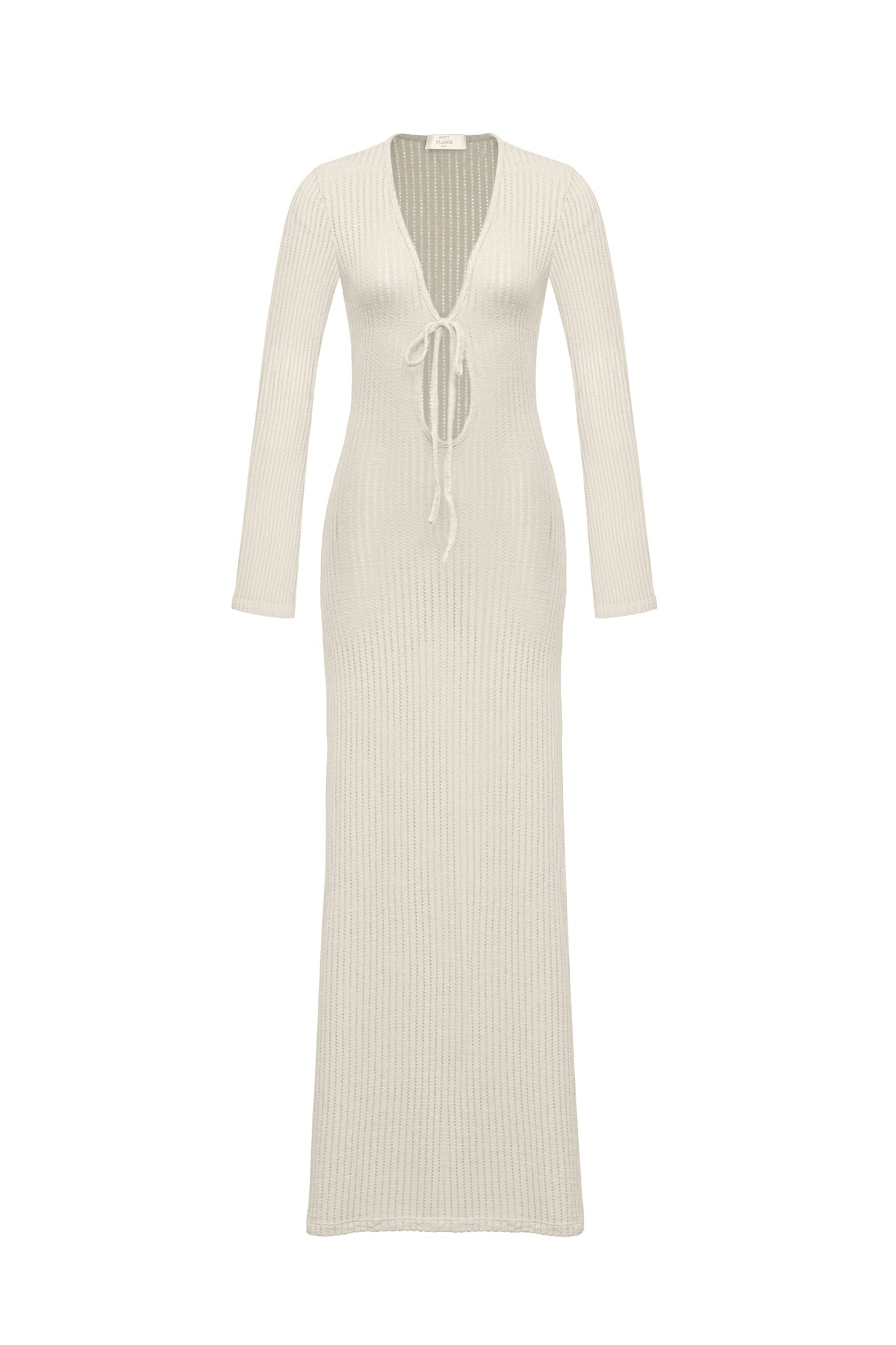 open lace back dress Ribbed Knit Maxi Dress | V-Neck Long Sleeve Design