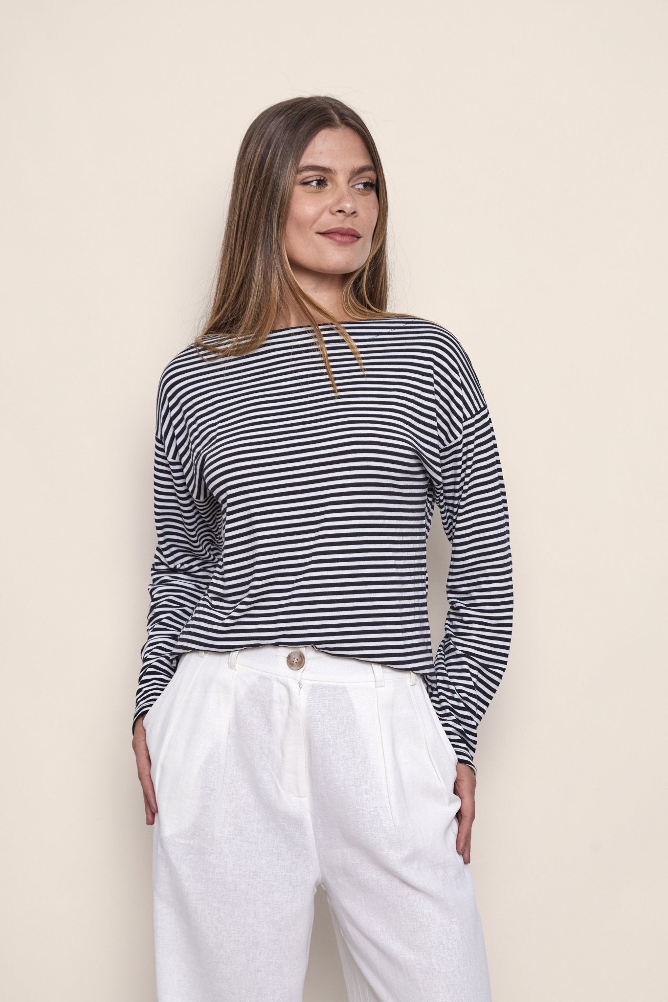 Wally Striped Long Sleeve Top - KNYT STUDIOS