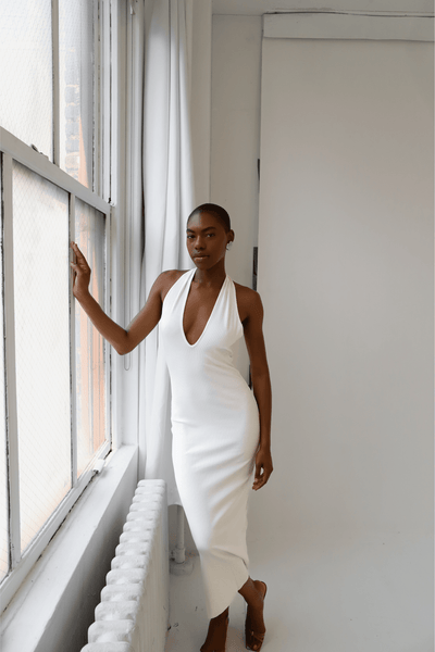White Halter Dress Nara - KNYT STUDIOS White Halter Dress Nara - KNYT STUDIOS